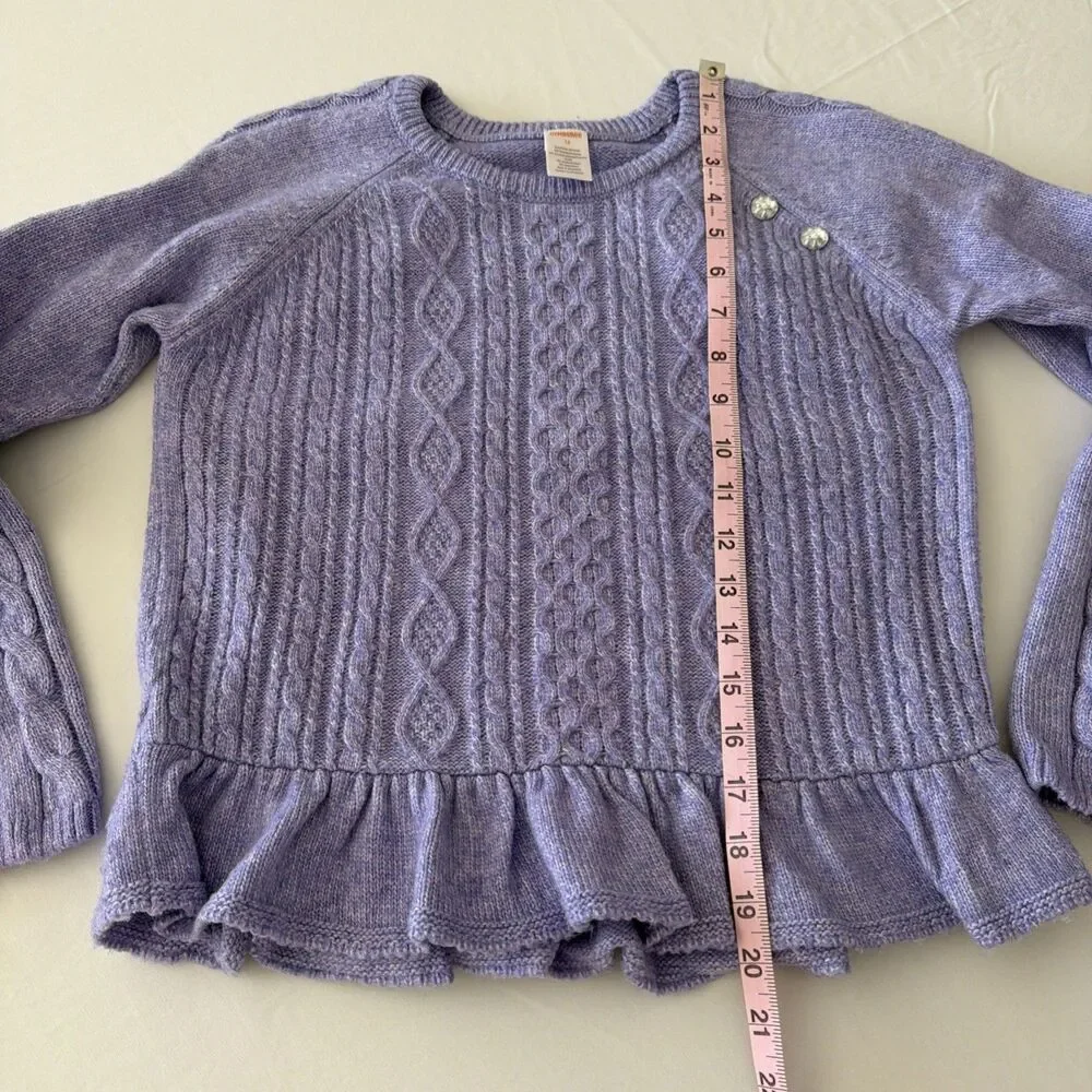 Gymboree Sweater Lot Purple Cable Knit Peplum Ruffle Girls Sz 12 Rainbow Heart